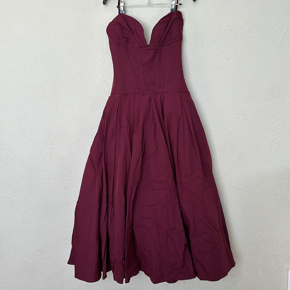 HOUSE OF CB 'Lady'‎ Wine Strapless Midi Dress NWOT SIZE L D-DD - Picture 5 of 14